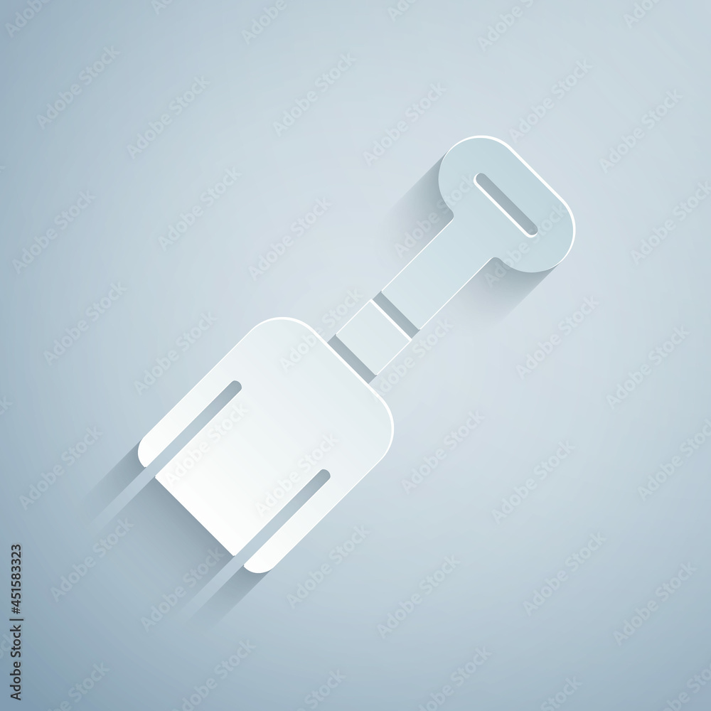 Paper cut Shovel toy icon isolated on grey background. Paper art style. Vector Paper cut Shovel toy icon isolated on grey background. Paper art style. Vector
