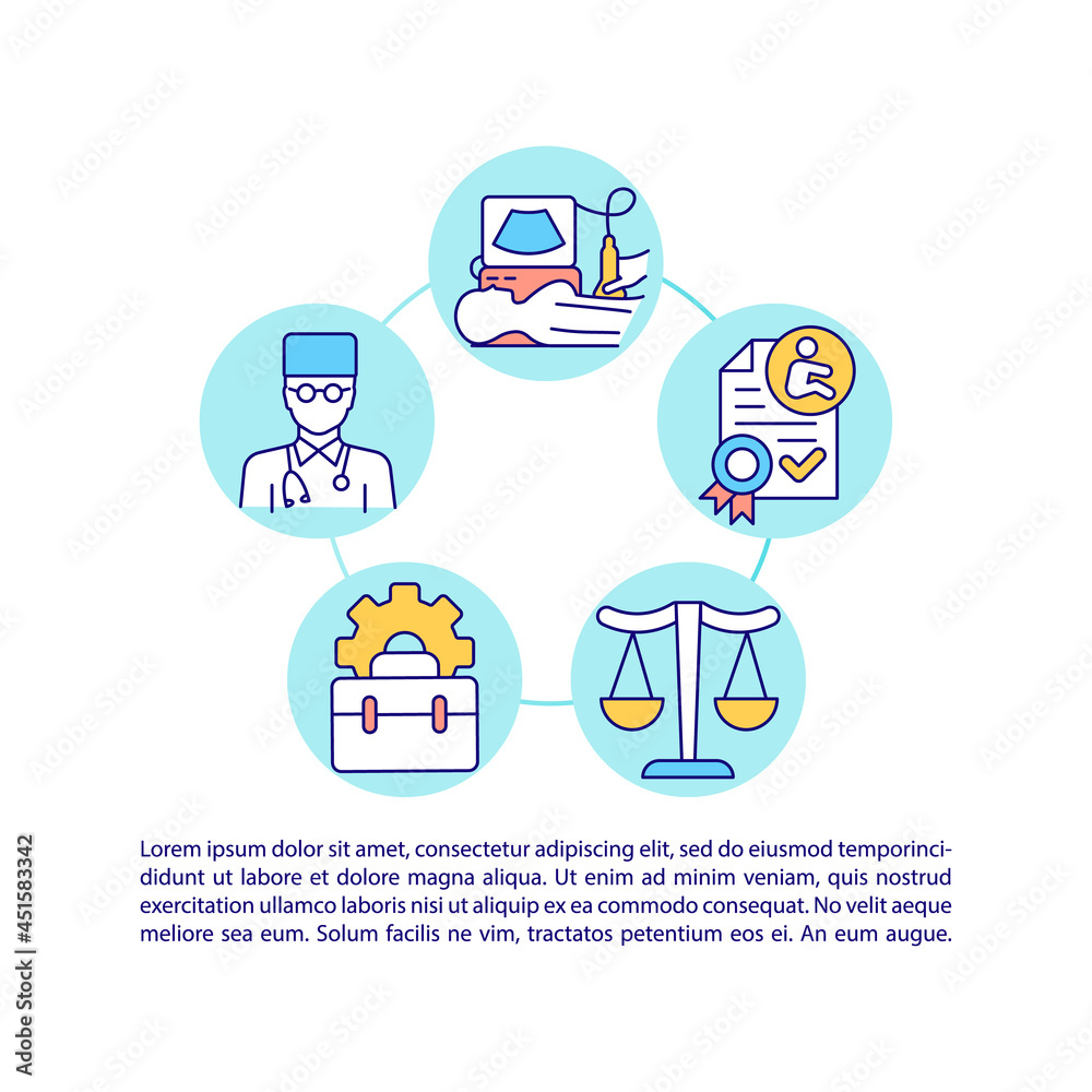 Provide proof of pregnancy concept line icons with text. PPT page vector template with copy space. Brochure, magazine, newsletter design element. Pregnancy certificate linear illustrations on white