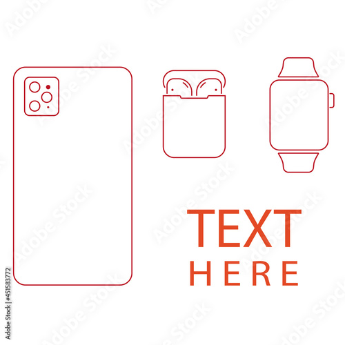 phone with headphones and smartwatch icons.