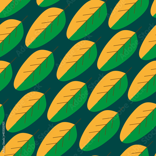 Autumn background, fall leaves. Banner for advertising, sales. Seamless vector illustration in orange, green and brown colors.