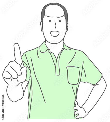 シャツを着た禿げた男性が、怒っているイラスト