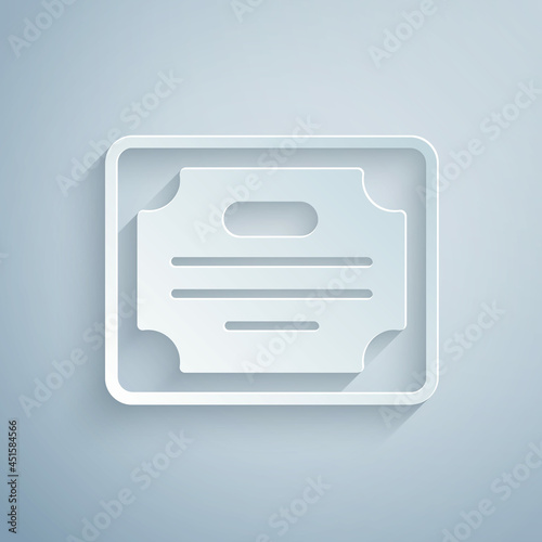 Paper cut Certificate template icon isolated on grey background. Achievement, award, degree, grant, diploma concepts. Paper art style. Vector