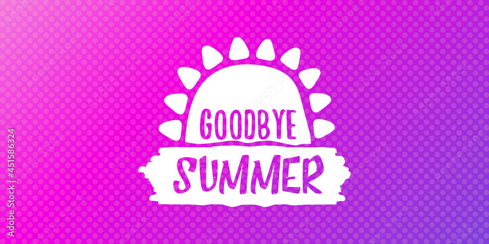 White goodbye summer vector concept text label or sticker on violet horizontal background. Goodbye summer concept illustration White goodbye summer vector concept text label or sticker on violet horizontal background. Goodbye summer concept illustration