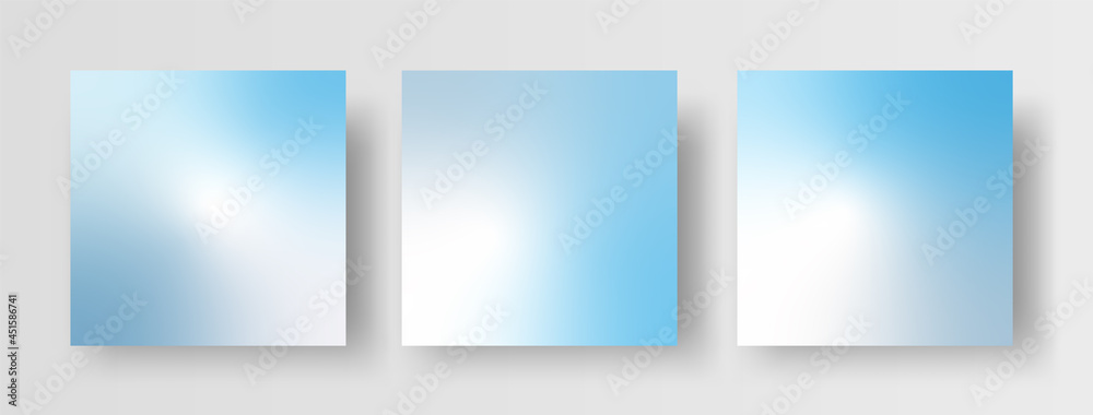 Fototapeta premium Set of soft blue vector gradient backgrounds for social media posts. Abstract minimalist background square banners.