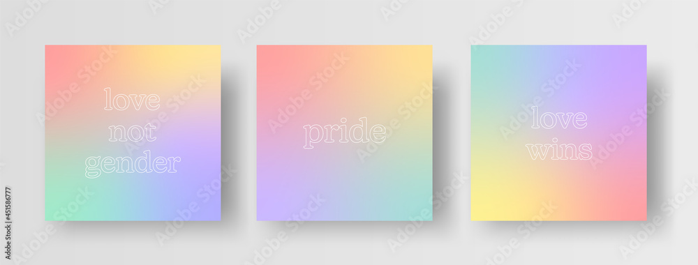 Set of LGBTQ+ Pride Instagram Posts with Text on Pastel Rainbow Background