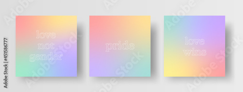 Set of LGBTQ+ Pride Instagram Posts with Text on Pastel Rainbow Background