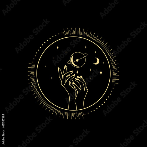 Magical tarot cards esoteric occult boho spiritual reader witchcraft magic crystal Sun moon and magic symbol