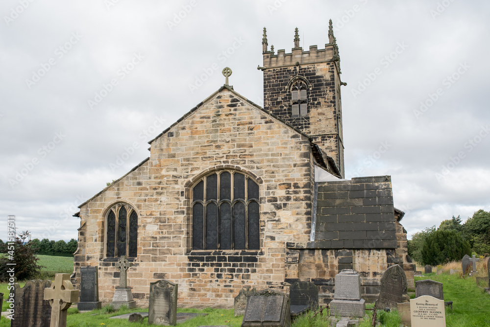Felkirk, West Yorkshire, United Kingdom - August 18 2021: Historic St Peter's church in Felkirk, United Kingdom. 