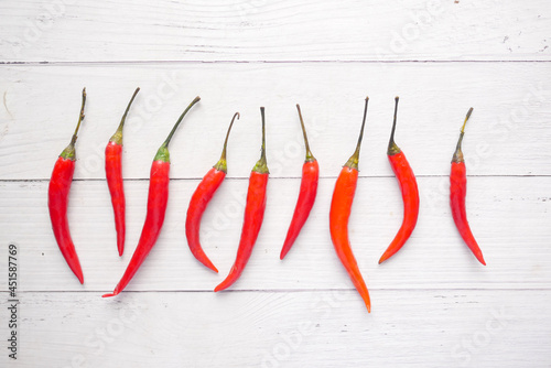 red chili pepper white background , top view