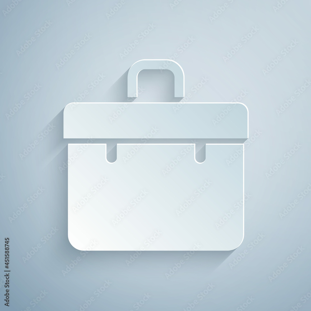 Paper cut Briefcase icon isolated on grey background. Business case sign. Business portfolio. Paper art style. Vector Paper cut Briefcase icon isolated on grey background. Business case sign. Business portfolio. Paper art style. Vector