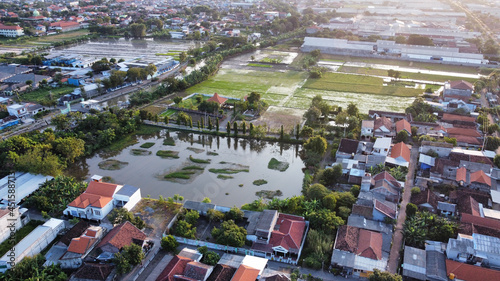 Aerial view of Sidoarjo at sunset, East Java photo