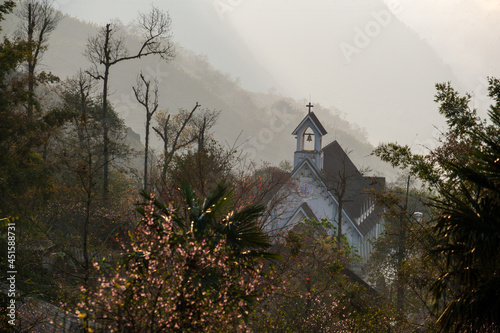 church in the fog