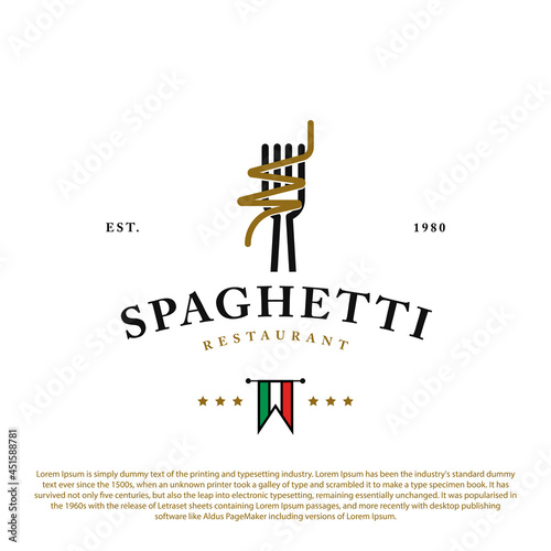 Vintage retro Italian spaghetti pasta noodle logo vector template on white background