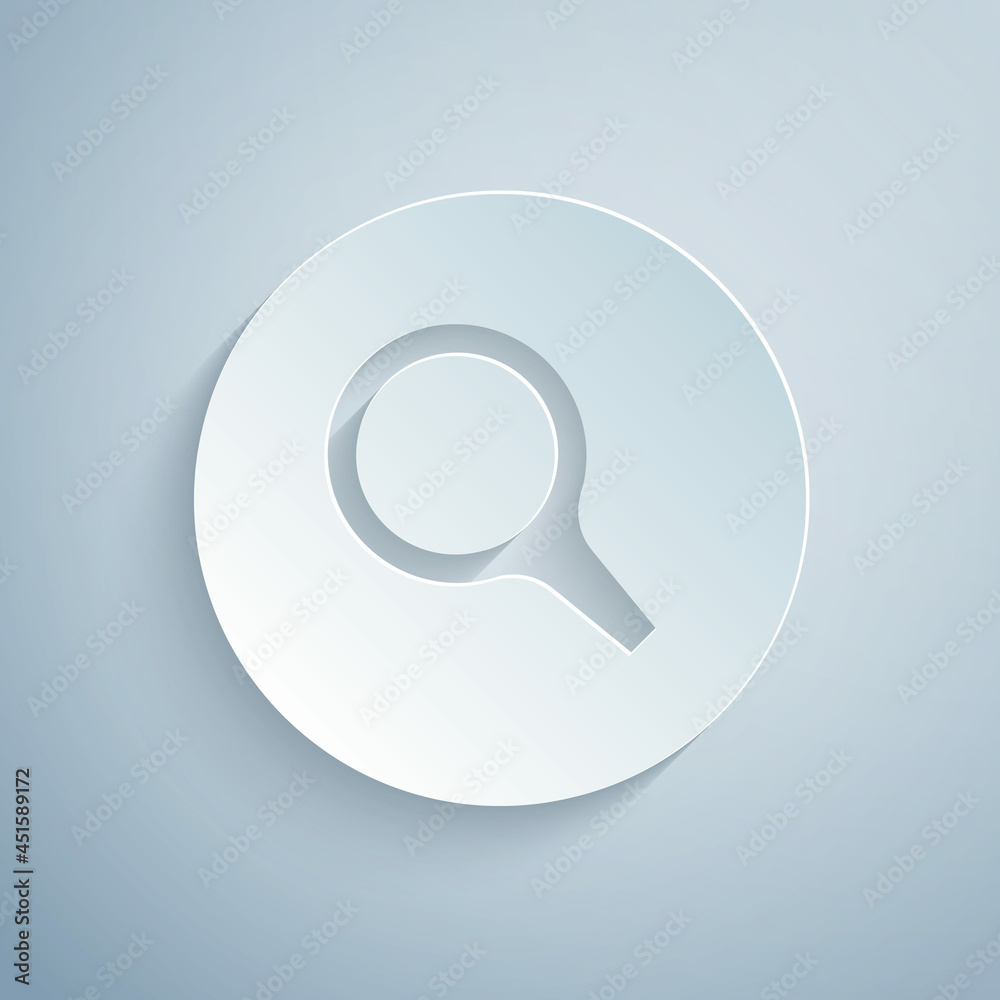Paper cut Magnifying glass icon isolated on grey background. Search, focus, zoom, business symbol. Paper art style. Vector Paper cut Magnifying glass icon isolated on grey background. Search, focus, zoom, business symbol. Paper art style. Vector