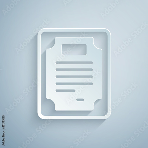 Paper cut Certificate template icon isolated on grey background. Achievement, award, degree, grant, diploma concepts. Paper art style. Vector
