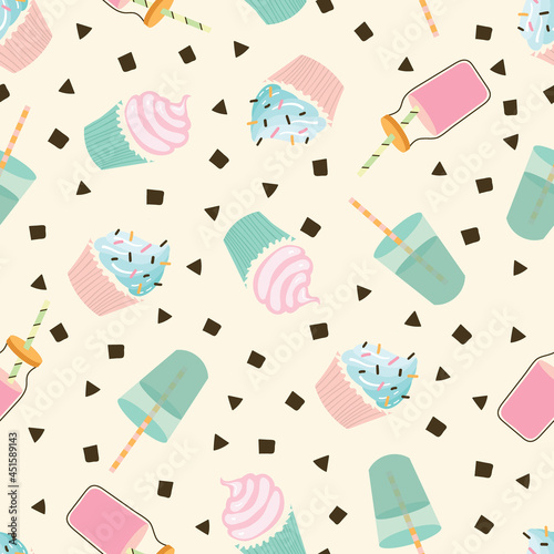 Pastel Party Food and Drink Vector Seamless Pattern