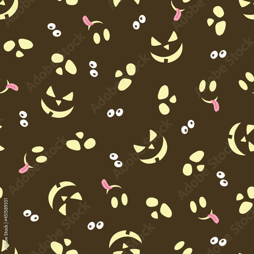 Spooky Halloween Faces Vector Seamless Pattern