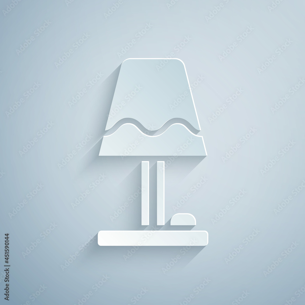 Paper cut Table lamp icon isolated on grey background. Paper art style. Vector