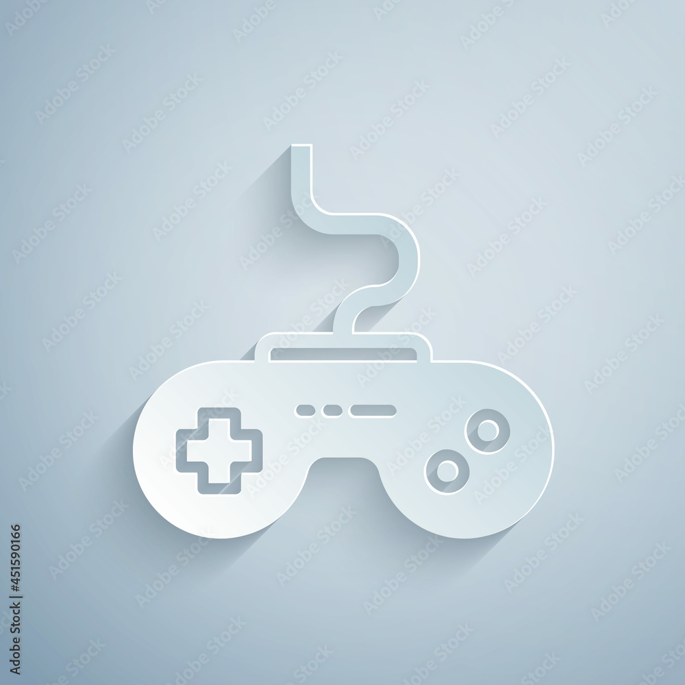 Paper cut Gamepad icon isolated on grey background. Game controller. Paper art style. Vector Paper cut Gamepad icon isolated on grey background. Game controller. Paper art style. Vector