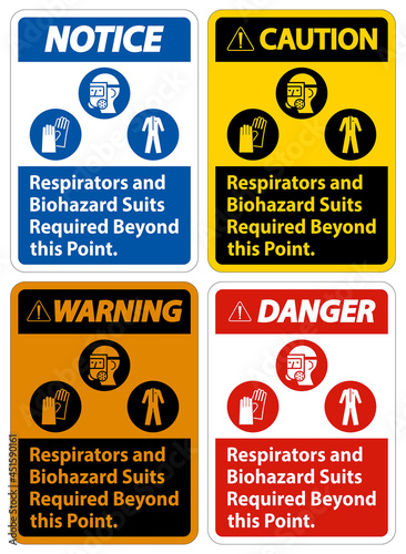 Warning PPE Sign Respirators And Biohazard Suits Required Beyond This Point