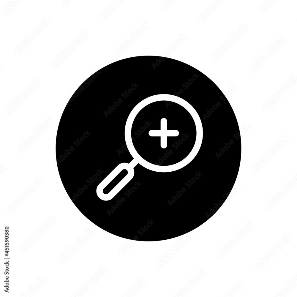 Zoom in vector glyph icon . Filled circular Zoom in vector glyph icon . Filled circular
