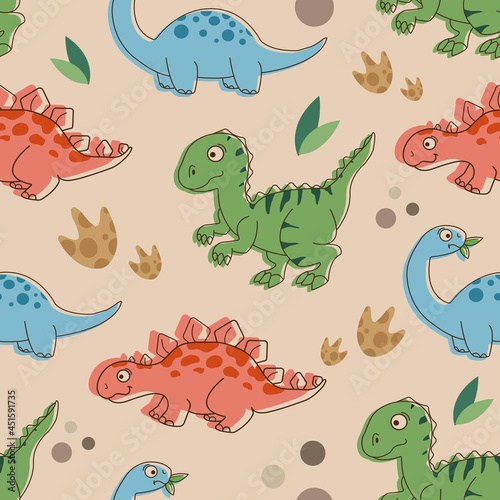 Seamless pattern with dinosaurs. Cute illustration for children with dinosaurs.