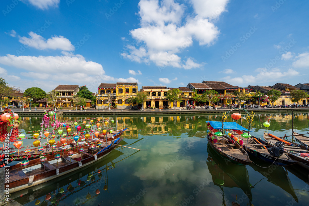 Canal view at Hoi An old town in Vietnam.