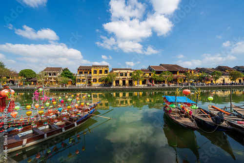 Canal view at Hoi An old town in Vietnam. photo