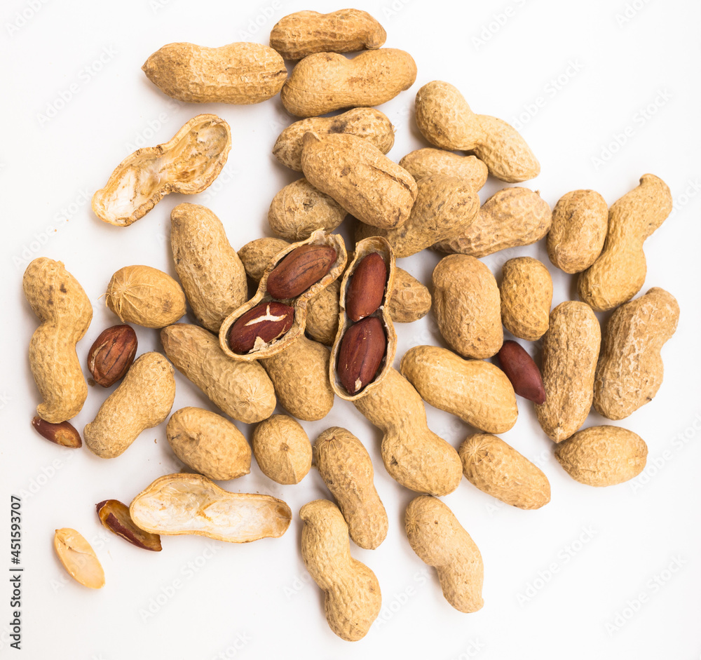 bunch of ecological peanuts on a white background bunch of ecological peanuts on a white background