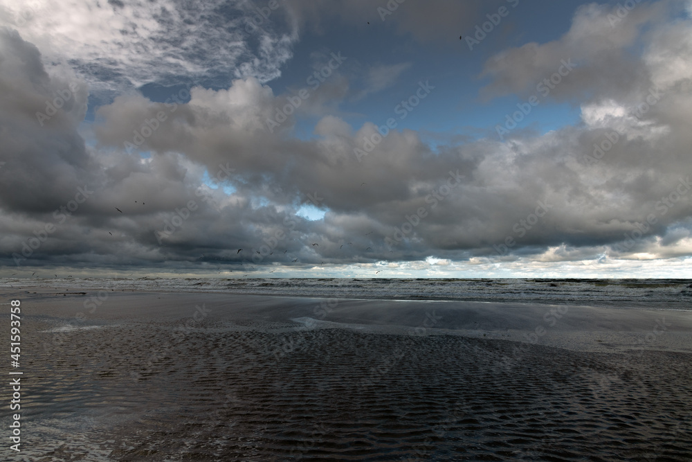 Gray and stormy Baltic sea in late summer.