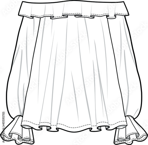 women off shoulder bishop sleeve blouse flat sketch vector illustration 