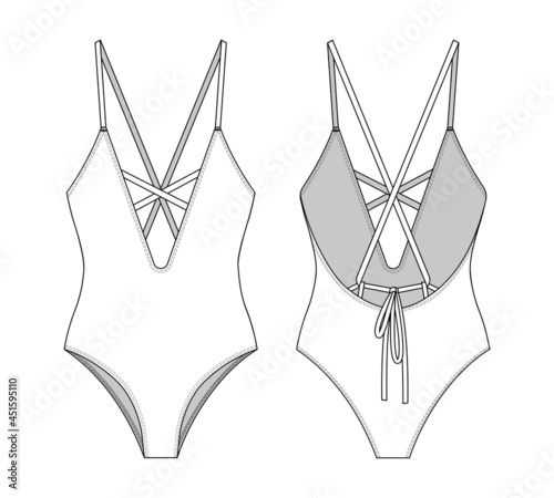 Fashion technical drawing of one piece swimsuit 