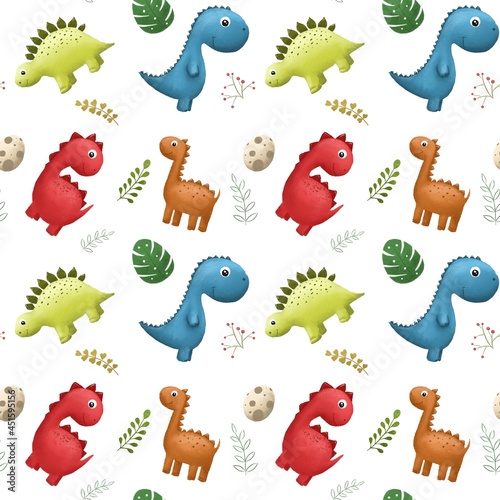 Fototapeta Naklejka Na Ścianę i Meble -  set of cartoon dinosaur, pattern 