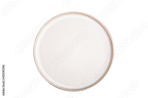 Beige ceramic plate on a white background