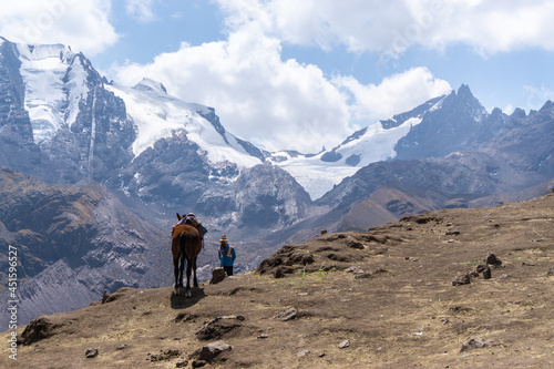 Cusco, Peru, August 22 2019: Indigenous peoples of South America coexist with nature and animals.