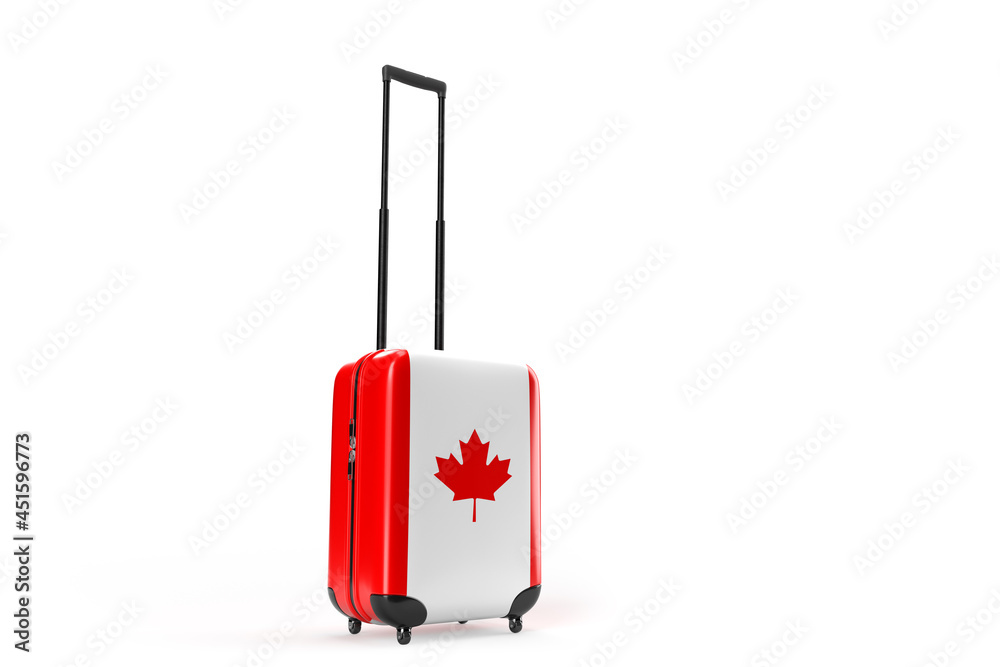 Travel suitcase with the flag of Canada. Travel concept. 3D Rendering