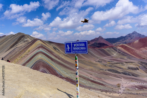 Rainbow Mountain, is a mountain in the Andes of Peru with an altitude of 5,200 metres  above sea level. It is located on the road to the Ausangate mountain. photo