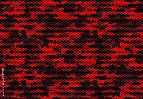 Seamless camouflage pattern. Repeating digital dotted hexagonal camo military texture background. Abstract modern fabric textile ornament. Vector illustration. photo
