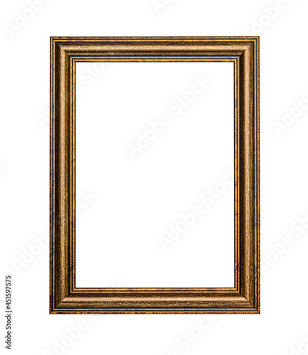 Classic wooden picture frame isolated on white background.