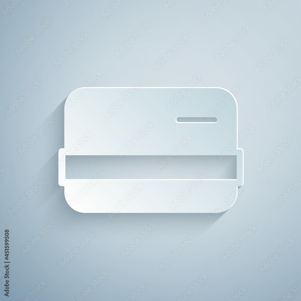 Paper cut Credit card icon isolated on grey background. Online payment. Cash withdrawal. Financial operations. Shopping sign. Paper art style. Vector Paper cut Credit card icon isolated on grey background. Online payment. Cash withdrawal. Financial operations. Shopping sign. Paper art style. Vector