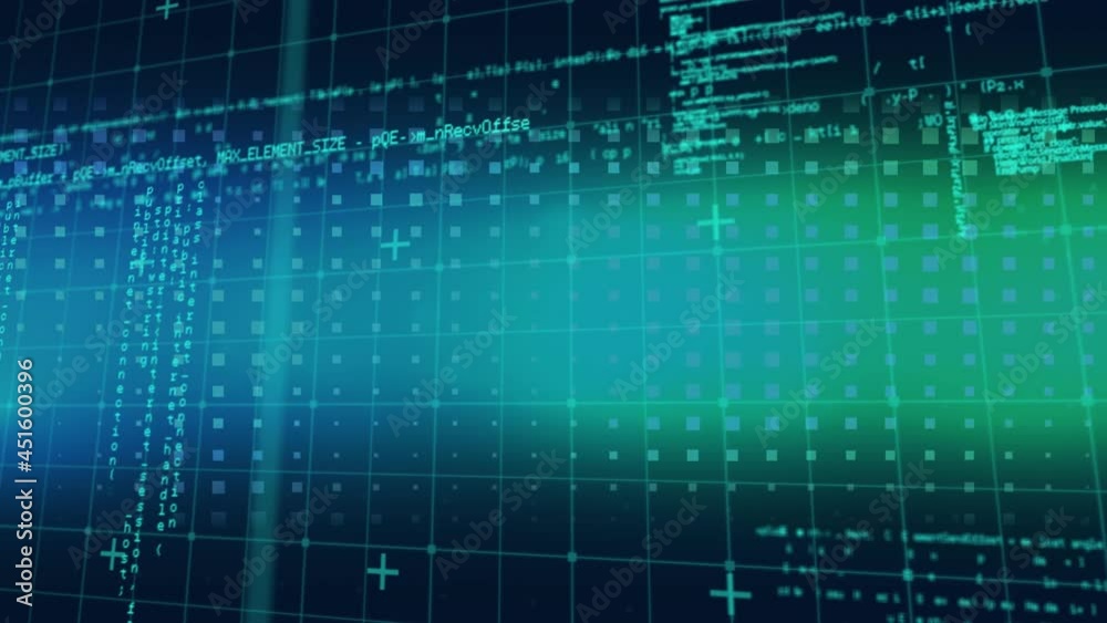 Animation of data processing over squares and grid in background Animation of data processing over squares and grid in background
