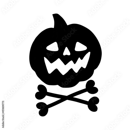 Spooky face pumpkin with bones on white background. Halloween design element.