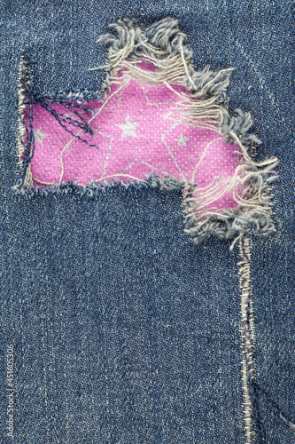 Blue torn denim jeans texture.