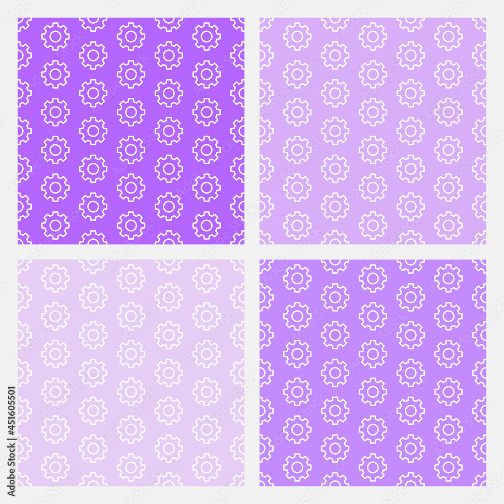 Set of 4 purple seamless pattern with gears
