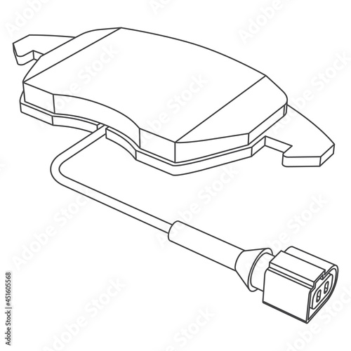 Vector set of car break pads for replacement with sensor, contour line art