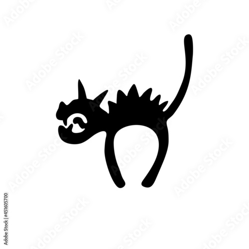 Hand drawn black abstract cat with scary face on white background. Design element for Halloween deco, tattoo