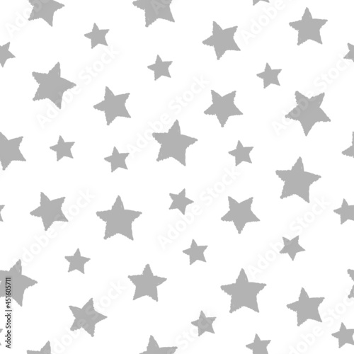 Seamless abstract pattern with aquamarine hand drawn shabby stars of different size. White background.