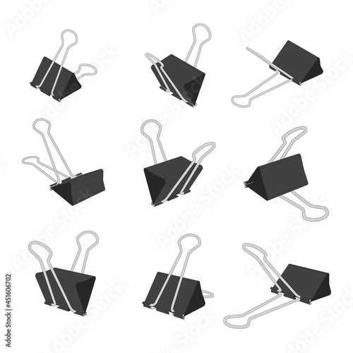 Vector set of perspective paper binder clips