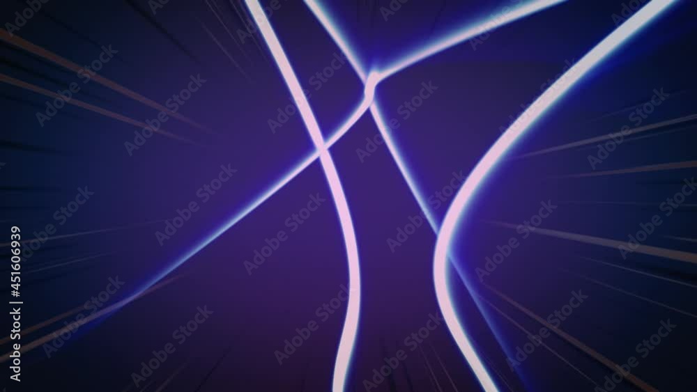 Animation of glowing pink and blue lines with flickering beams of light, on dark background Animation of glowing pink and blue lines with flickering beams of light, on dark background