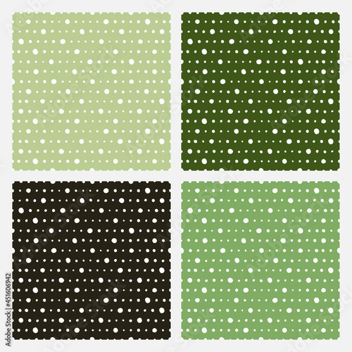 Set of 4 green seamless patterns with white dots